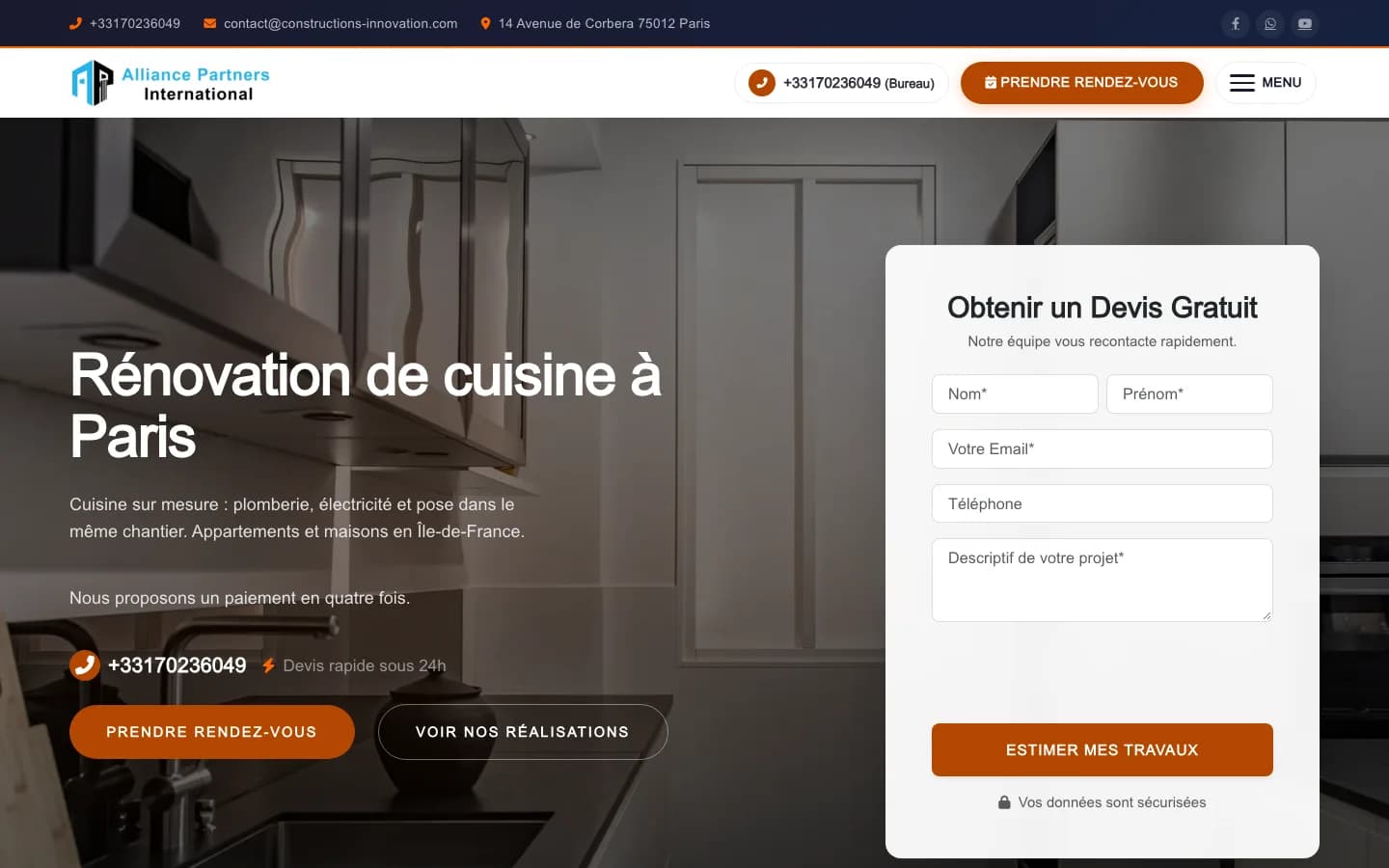 Constructions Innovation website on a laptop (desktop view of the home page)